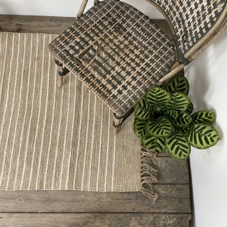 Cotton Jute Brown Tone Rugs Neutral Stripe 5 Sizes Fair Trade